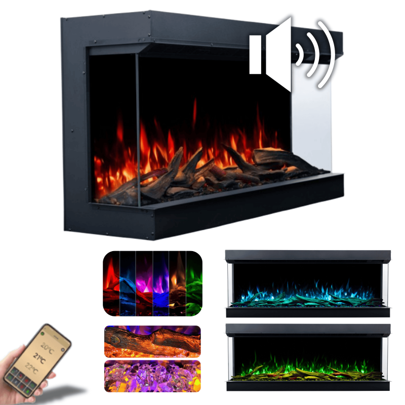 SUPERB 3D 100 cm, Kominek elektryczny do zabudowy z dźwiękiem AFLAMO